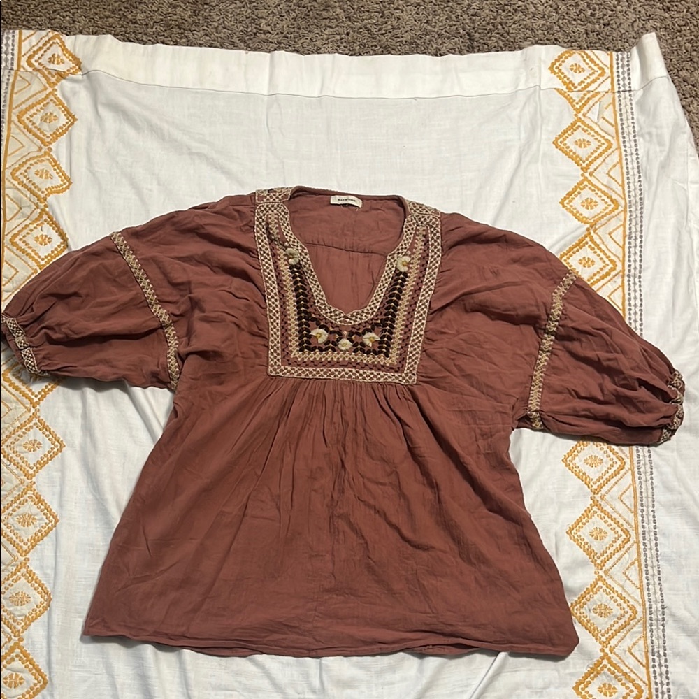 Bohemian Brown Embroidered Women's Top